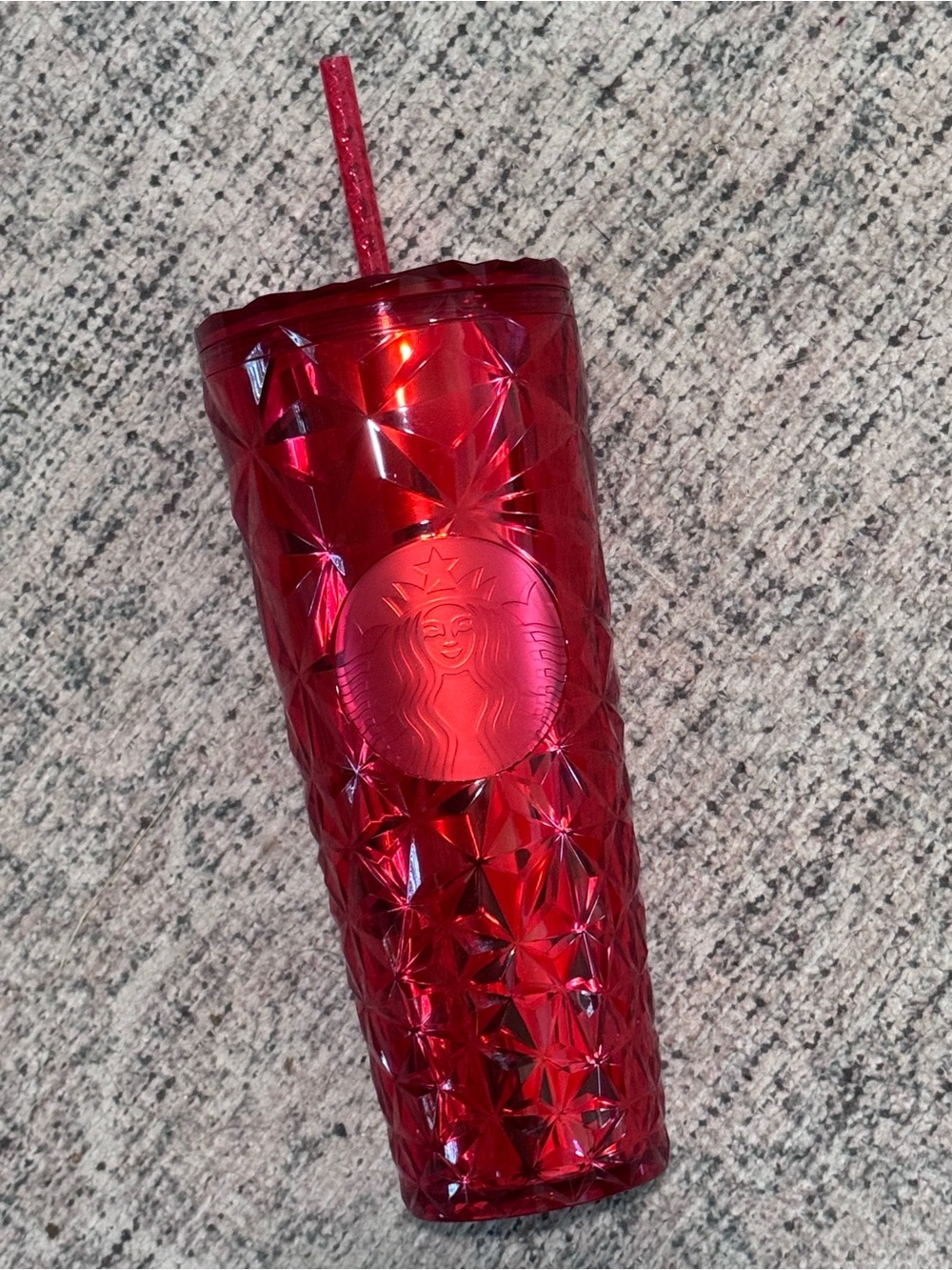 NEW!!! Starbucks 24oz Red Textured Tumbler with Straw